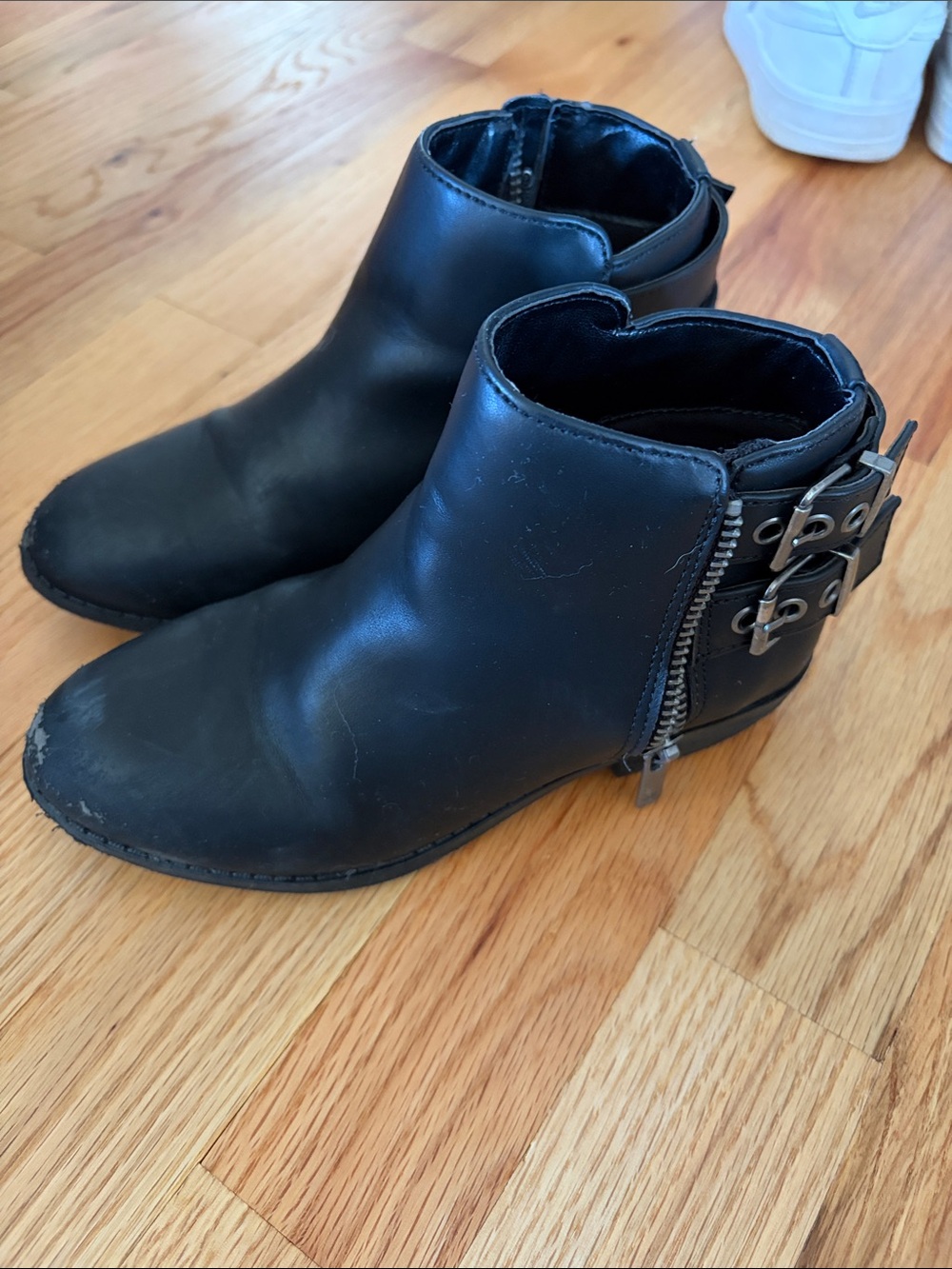 Kids Nina Black Ankle Boots with Buckle Accent - 13